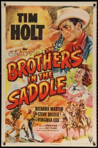 2j167 BROTHERS IN THE SADDLE 1sh 1948 cool western art of cowboy Tim Holt, Virginia Cox!