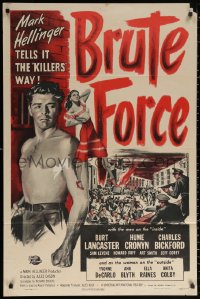 2j169 BRUTE FORCE 1sh 1947 Jules Dassin, barechested Burt Lancaster & sexy Yvonne DeCarlo!