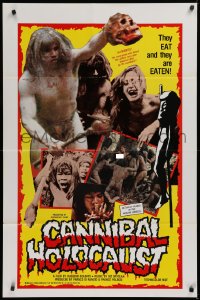 2j182 CANNIBAL HOLOCAUST 1sh 1985 rare full-color one-sheet with gruesome image!