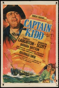 2j183 CAPTAIN KIDD 1sh 1945 cool artwork of pirate Charles Laughton over his ship, Randolph Scott!