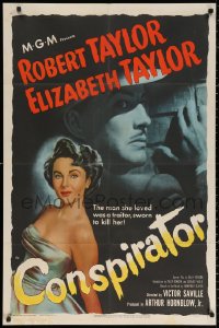 2j224 CONSPIRATOR 1sh 1949 art of English spy Robert Taylor & sexy young Elizabeth Taylor!