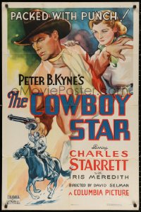 2j232 COWBOY STAR 1sh 1936 art of tough Charles Starrett & Iris Meredith, packed with punch!