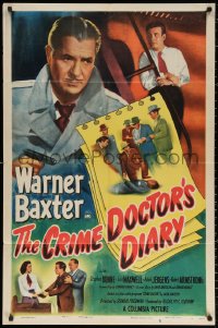 2j238 CRIME DOCTOR'S DIARY 1sh 1949 great image of detective Warner Baxter, from radio show!
