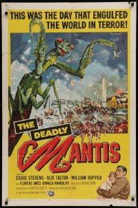 2j251 DEADLY MANTIS 1sh 1957 classic art of giant insect by Washington Monument by Ken Sawyer!