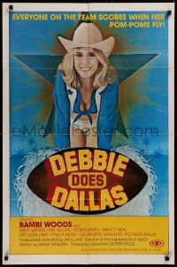 2j257 DEBBIE DOES DALLAS 25x38 1sh 1978 sexy art of cheerleader Bambi Woods over title football!