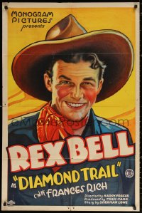 2j265 DIAMOND TRAIL 1sh 1932 wonderful head & shoulders art of smiling cowboy Rex Bell, rare!