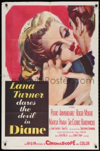 2j266 DIANE 1sh 1956 sexy Lana Turner dares the devil, great close up romantic art!