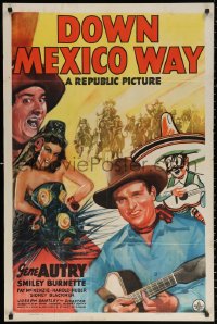 2j277 DOWN MEXICO WAY 1sh 1941 Gene Autry & Smiley Burnette go south of the border, cool art!