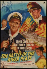 2j029 PURSUIT OF THE GRAF SPEE English 1sh 1955 Powell & Pressburger's Battle of the River Plate!