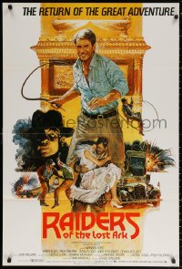 2j030 RAIDERS OF THE LOST ARK English 1sh R1982 great Brian Bysouth art of adventurer Harrison Ford!