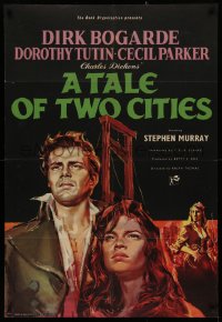 2j036 TALE OF TWO CITIES English 1sh 1958 great art of Dirk Bogarde on his way to execution!