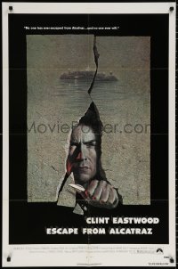 2j305 ESCAPE FROM ALCATRAZ 1sh 1979 cool artwork of Clint Eastwood busting out by Lettick!