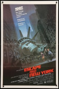 2j306 ESCAPE FROM NEW YORK studio style 1sh 1981 Carpenter, Jackson art of decapitated Lady Liberty!