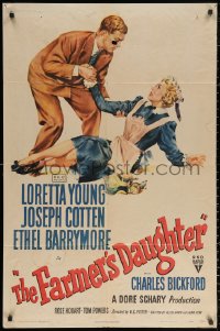 2j322 FARMER'S DAUGHTER 1sh 1947 artwork of Joseph Cotten helping fallen maid Loretta Young!