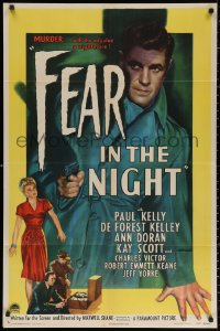 2j323 FEAR IN THE NIGHT 1sh 1947 cool film noir artwork of Paul Kelly with pistol!