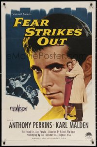 2j324 FEAR STRIKES OUT 1sh 1957 Anthony Perkins as baseball player Jim Piersall!