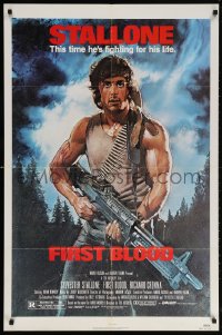 2j327 FIRST BLOOD 1sh 1982 artwork of Sylvester Stallone as John Rambo by Drew Struzan!