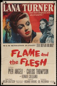 2j330 FLAME & THE FLESH 1sh 1954 art of sexy brunette bad girl Lana Turner, plus Pier Angeli!