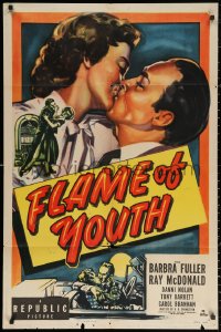 2j331 FLAME OF YOUTH 1sh 1949 Barbra Fuller, Ray McDonald, delinquent youths necking!