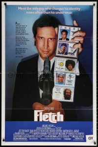 2j335 FLETCH 1sh 1985 Michael Ritchie, wacky detective Chevy Chase has gun pulled on him!