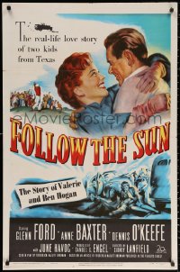 2j338 FOLLOW THE SUN 1sh 1951 Glenn Ford in the story of Valerie and Ben Hogan + cool golf art!