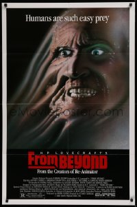 2j353 FROM BEYOND 1sh 1986 H.P. Lovecraft, wild sci-fi horror image, humans are such easy prey!