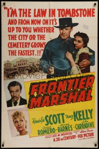2j356 FRONTIER MARSHAL 1sh 1939 Randolph Scott as Wyatt Earp taming Tombstone!