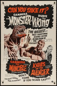 2j361 GAMMERA THE INVINCIBLE/KNIVES OF THE AVENGER 1sh 1960s sci-fi horror, can you take it?!