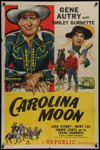 2j369 GENE AUTRY 1sh 1947 western cowboy art of him and Smailey Burnette, Carolina Moon!