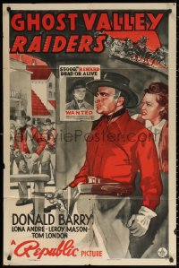 2j379 GHOST VALLEY RAIDERS 1sh 1940 art of cowboy Don Red Barry with gun protecting Lona Andre!