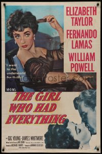 2j384 GIRL WHO HAD EVERYTHING 1sh 1953 sexy Elizabeth Taylor goes to the underworld for thrills!