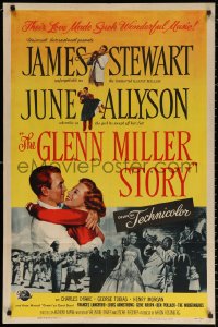 2j385 GLENN MILLER STORY 1sh 1954 James Stewart in the title role, June Allyson, Louis Armstrong!