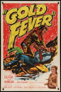 2j389 GOLD FEVER 1sh 1952 John Calvert, Ralph Morgan, cool color art of cowboys fighting!