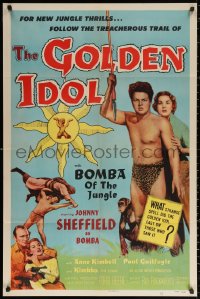 2j392 GOLDEN IDOL 1sh 1954 full-length Johnny Sheffield as Bomba with spear!