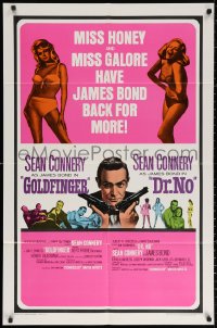 2j394 GOLDFINGER/DR. NO 1sh 1966 Sean Connery as James Bond + sexy Miss Honey & Miss Galore!