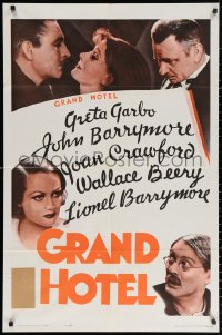 2j398 GRAND HOTEL 1sh R1962 Greta Garbo, John & Lionel Barrymore, Joan Crawford, Wallace Beery!