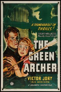 2j401 GREEN ARCHER 1sh 1940 Edgar Wallace serial, Jory + Robin Hood shadow by Glenn Cravath!