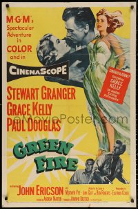 2j402 GREEN FIRE 1sh 1954 art of Stewart Granger & beautiful full-length wind-blown Grace Kelly!