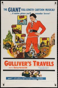 2j407 GULLIVER'S TRAVELS 1sh R1957 classic cartoon by Dave Fleischer, great image!