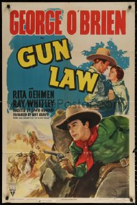 2j409 GUN LAW 1sh R1947 George O'Brien, cool artwork of cowboys in action!