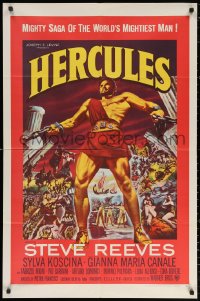 2j428 HERCULES 1sh 1959 great artwork of the world's mightiest man Steve Reeves!