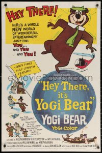 2j431 HEY THERE IT'S YOGI BEAR 1sh 1964 Hanna-Barbera, Yogi's first full-length feature!