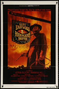 2j432 HIGH PLAINS DRIFTER 1sh 1973 classic Lesser art of Clint Eastwood holding gun & whip!