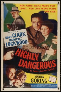 2j434 HIGHLY DANGEROUS 1sh 1951 Dane Clark, Margaret Lockwood, Marius Goring!