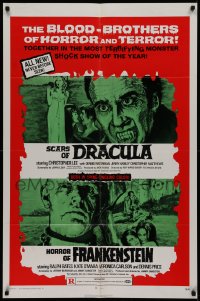 2j440 HORROR OF FRANKENSTEIN/SCARS OF DRACULA 1sh 1971 with the blood-brothers of horror & terror!