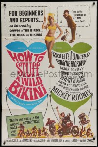 2j446 HOW TO STUFF A WILD BIKINI 1sh 1965 Annette Funicello, Buster Keaton, motorcycle & bikini art