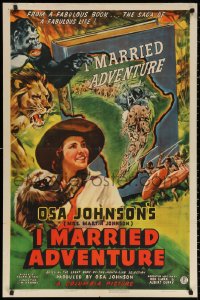 2j455 I MARRIED ADVENTURE 1sh 1940 Osa Johnson finds cannibals in Africa, Cravath art, ultra-rare!