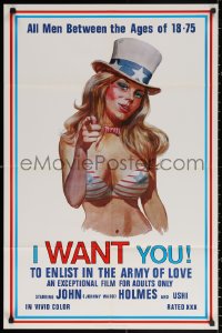 2j458 I WANT YOU 23x35 1sh 1970 John Holmes, Uschi Digard, Uncle Sam Flagg parody art, unfolded!