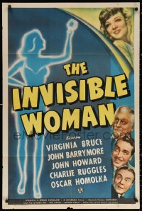 2j469 INVISIBLE WOMAN 1sh 1940 John Barrymore, great sexy silhouette special effects image!