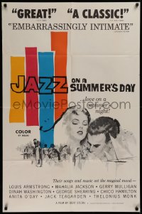 2j479 JAZZ ON A SUMMER'S DAY 1sh 1960 Louis Armstrong, cool romantic close-up art!